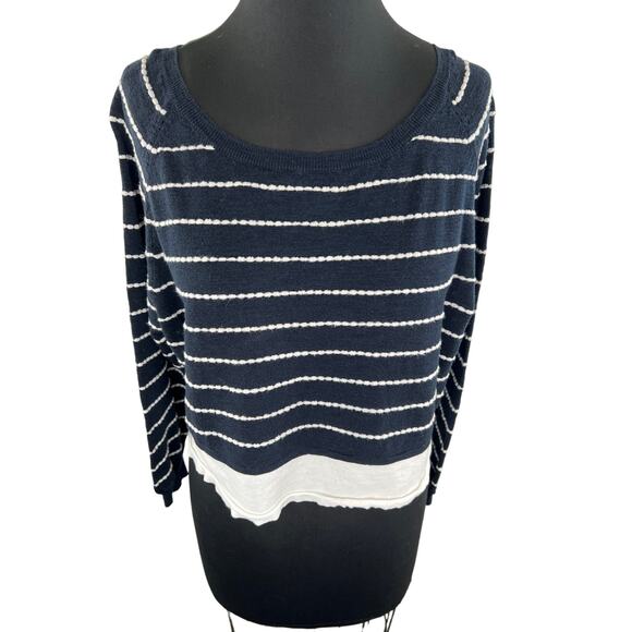 Claudie Pierlot Blue White Striped Long Sleeve Layered Look Cotton Blend Top 1 S - Picture 1 of 10